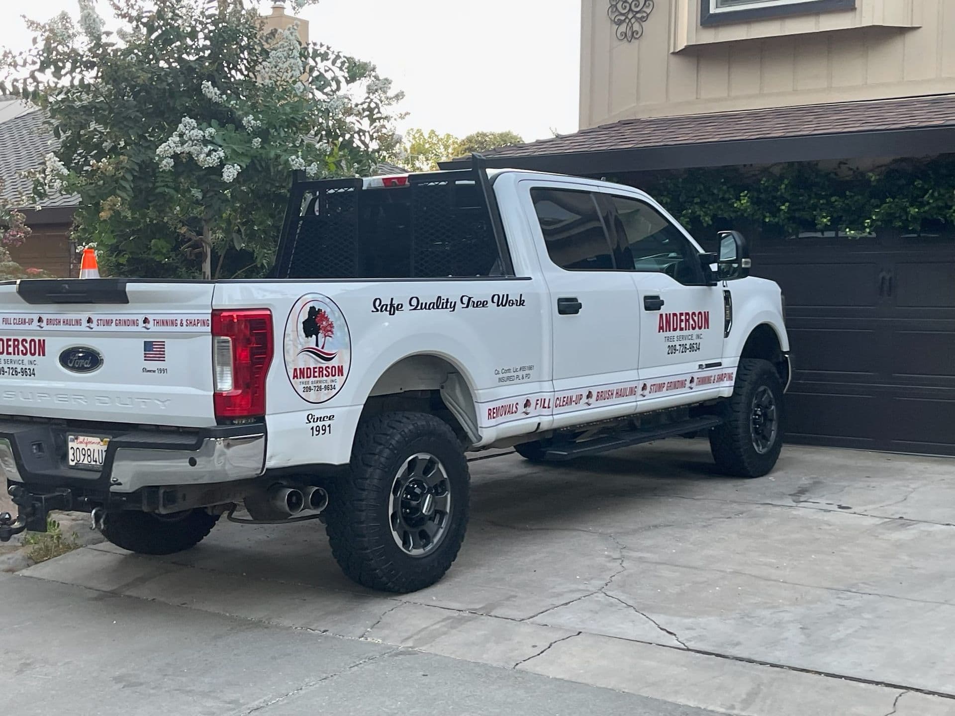 Anderson Tree Service truck at a local tree care job